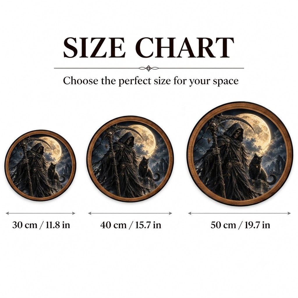 Handcrafted Grim Reaper LED Wall Art – Gothic Skull & Black Cat Under Full Moon, Dark Fantasy Halloween