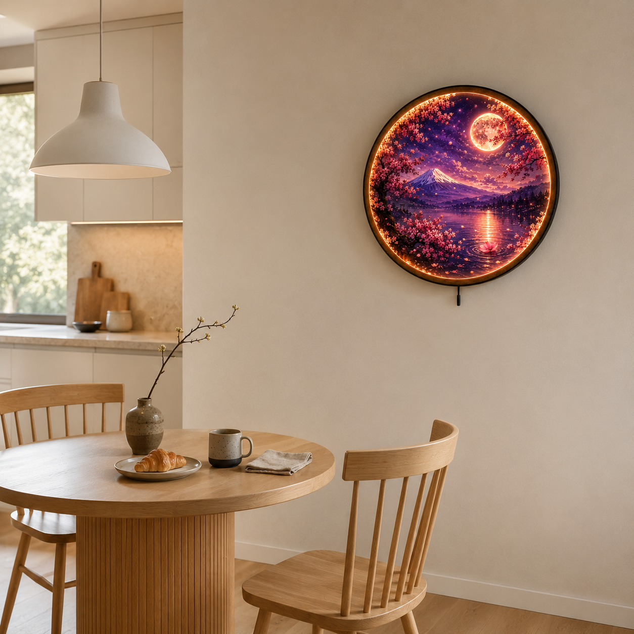 Sakura Moon LED Wall Art – Blossom Serenity Japanese Decor