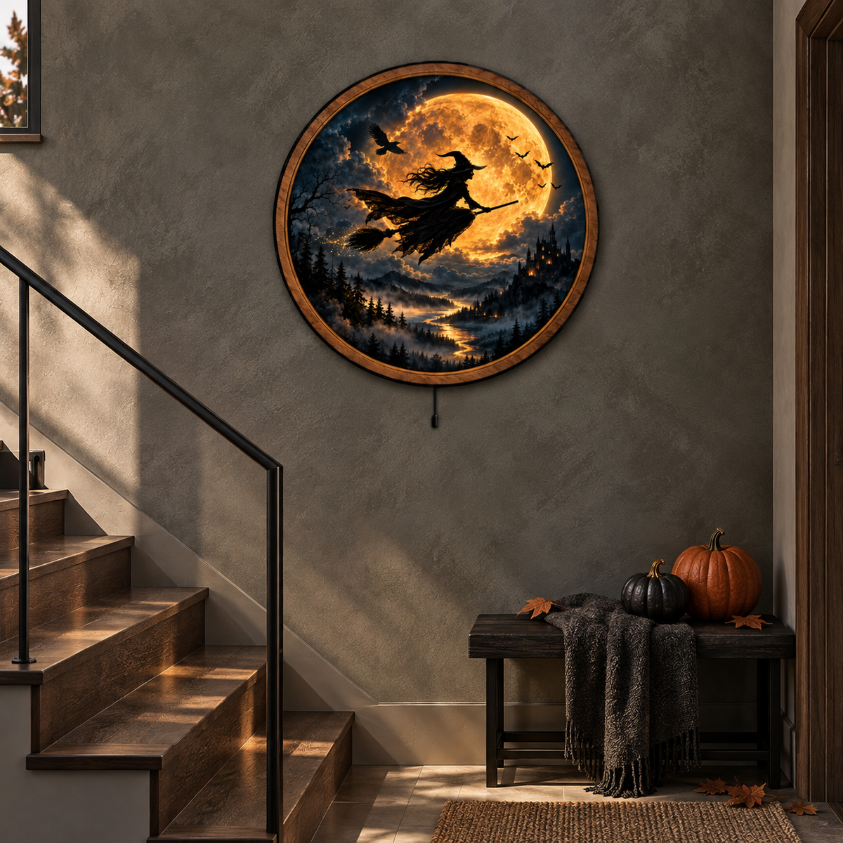 Witch of the Golden Eclipse LED Wall Art – Mystical Moon Decor