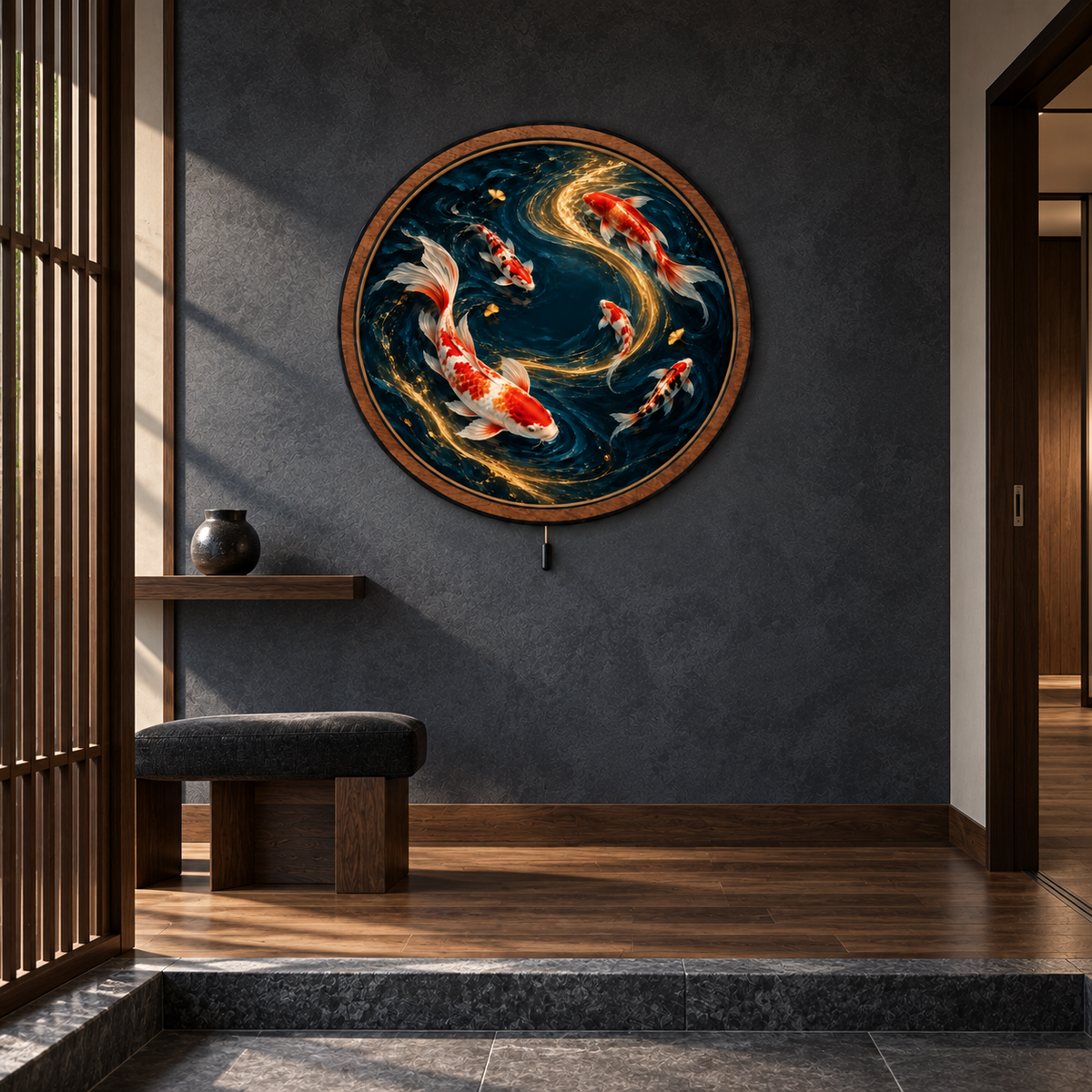 Koi Current — Golden Flow LED Wall Art | Japanese Koi Fish Decor