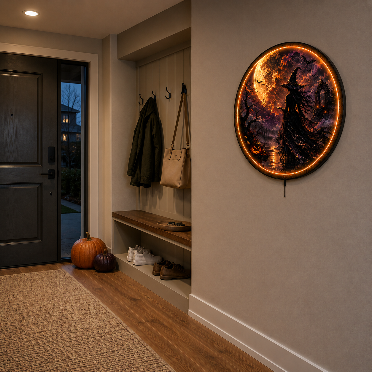 Moonlit Witch LED Wall Art – Gothic Halloween Decor