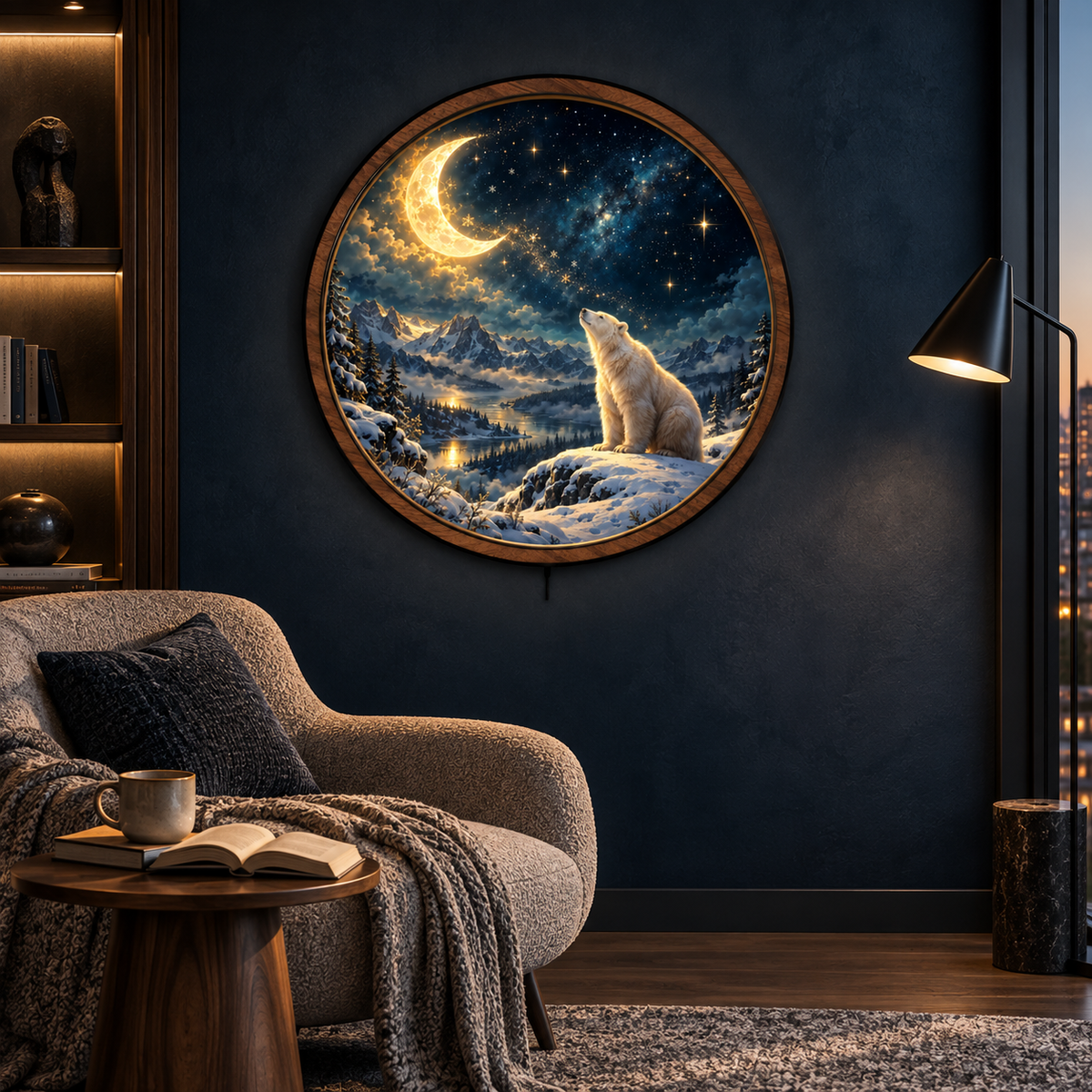 Arctic Moon Polar Bear LED Wall Art – Celestial Winter Decor