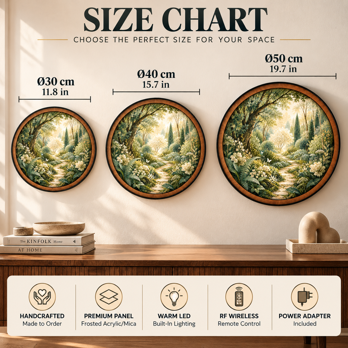 Enchanted White Garden Path Circular LED Wall Art