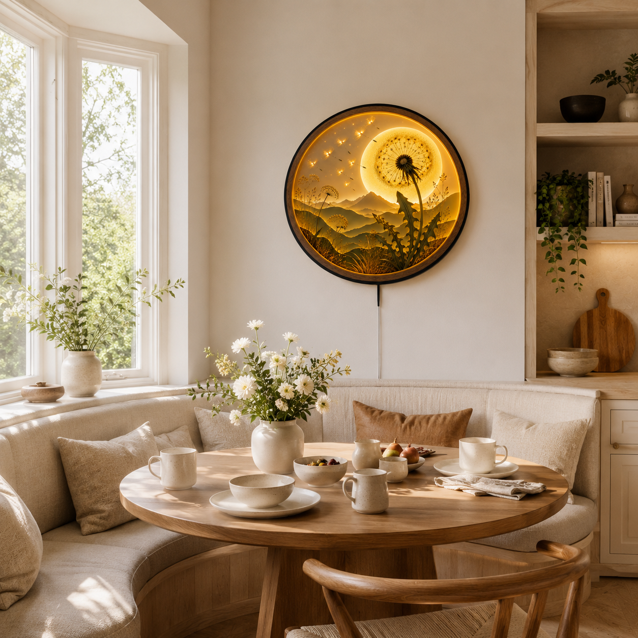 Dandelion Moon LED Wall Art – Illuminated Nature Acrylic Wall Decor