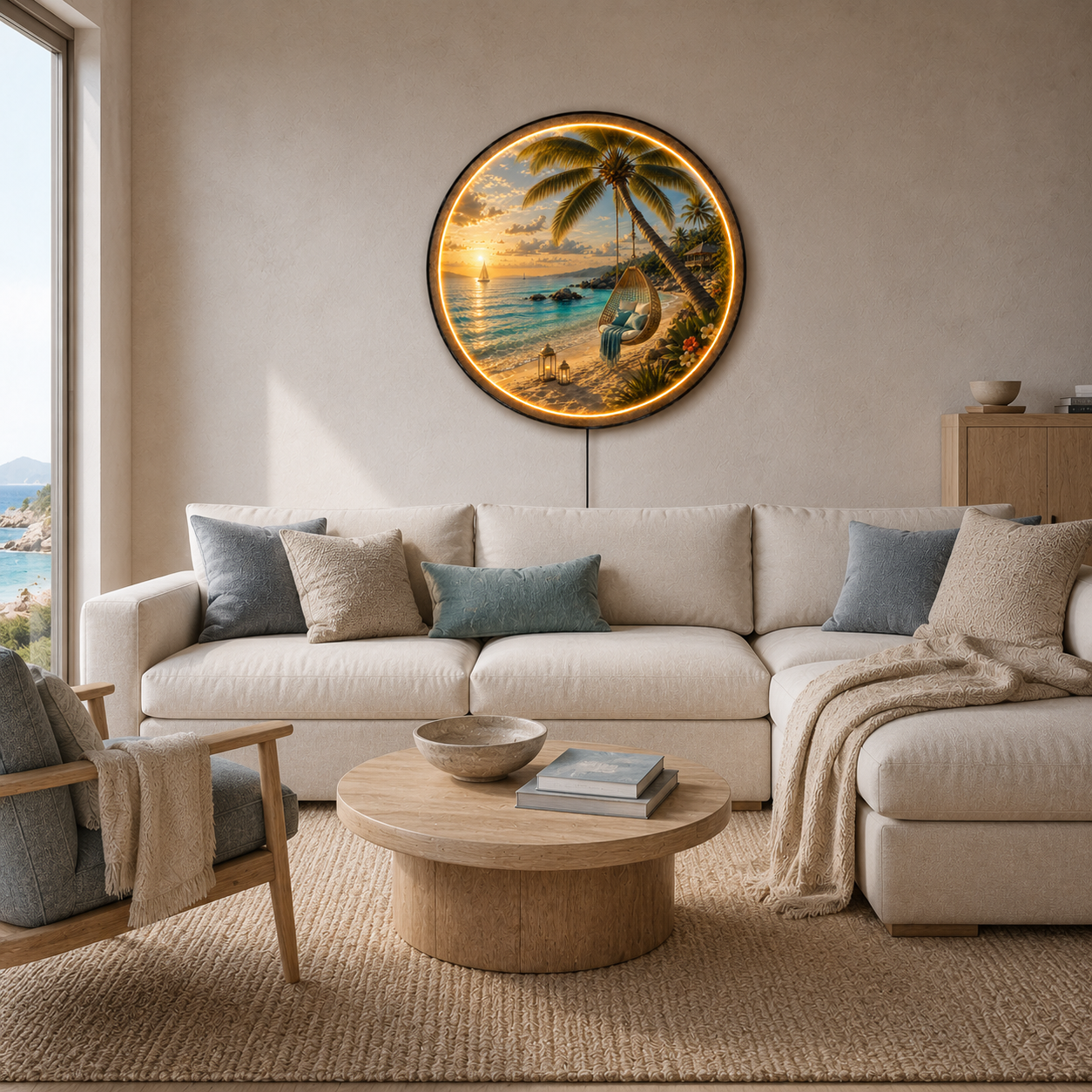 Golden Palm Retreat LED Wall Art – Tropical Beach Sunset
