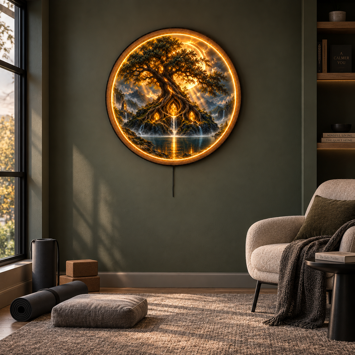 Emberheart LED Wall Art – Ancient Tree & Golden Crystal Decor