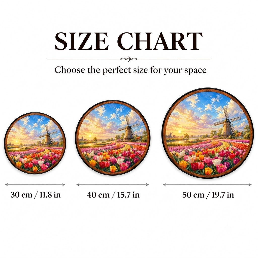 Tulip Fields at Sunset – Handcrafted Round LED Wall Art