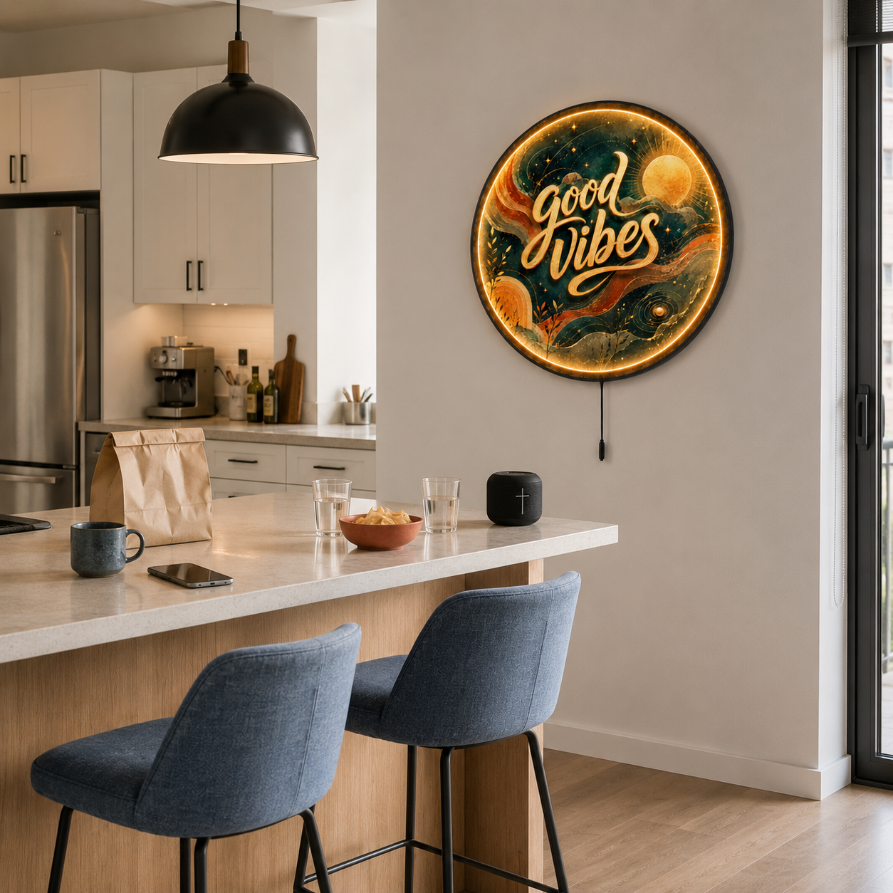 Good Vibes LED Wall Art – Positive Boho Room Decor