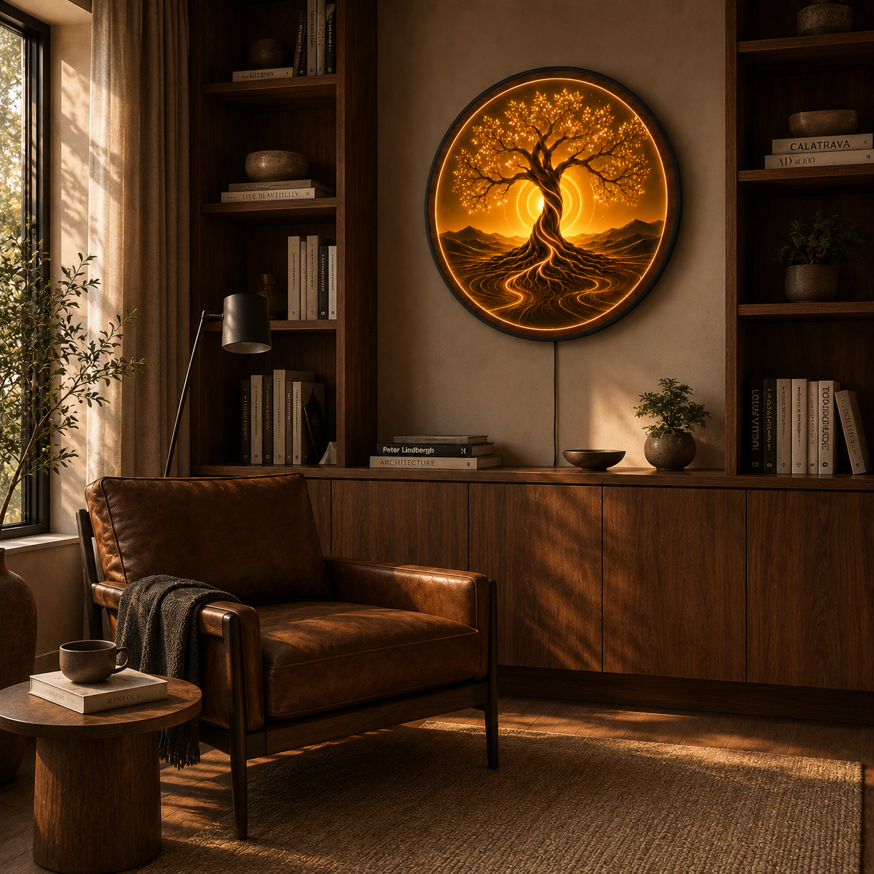 Golden Tree of Life LED Wall Art – Illuminated Nature Acrylic Decor