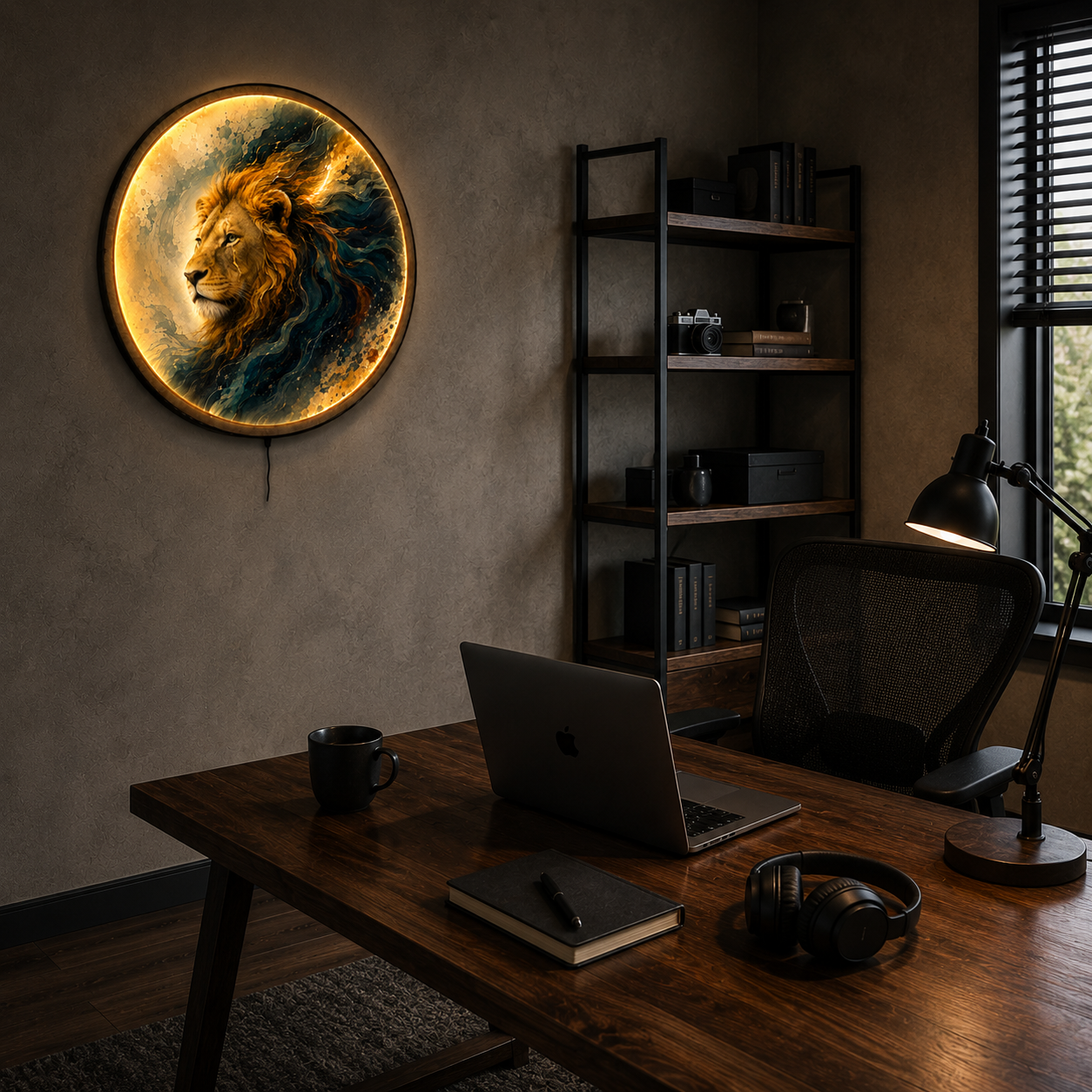 Majestic Lion LED Wall Art – Golden Mane Modern Wildlife Decor