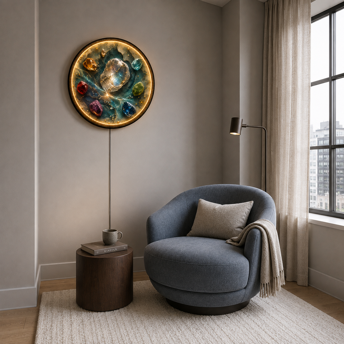 Celestial Gemstone LED Wall Art – Seven Elements Round Decor