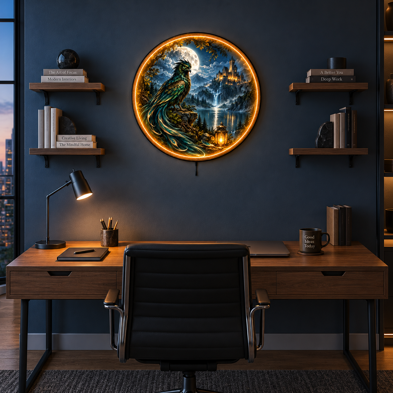 Emerald Bird LED Wall Art – Moonlit Castle Fantasy Decor