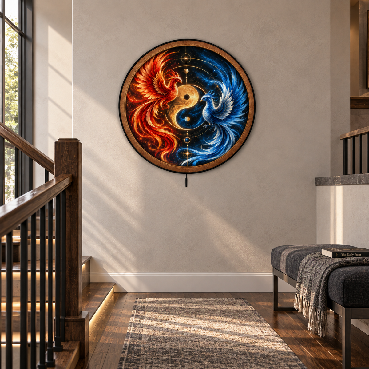 Celestial Balance – Fire & Ice Phoenix LED Wall Art