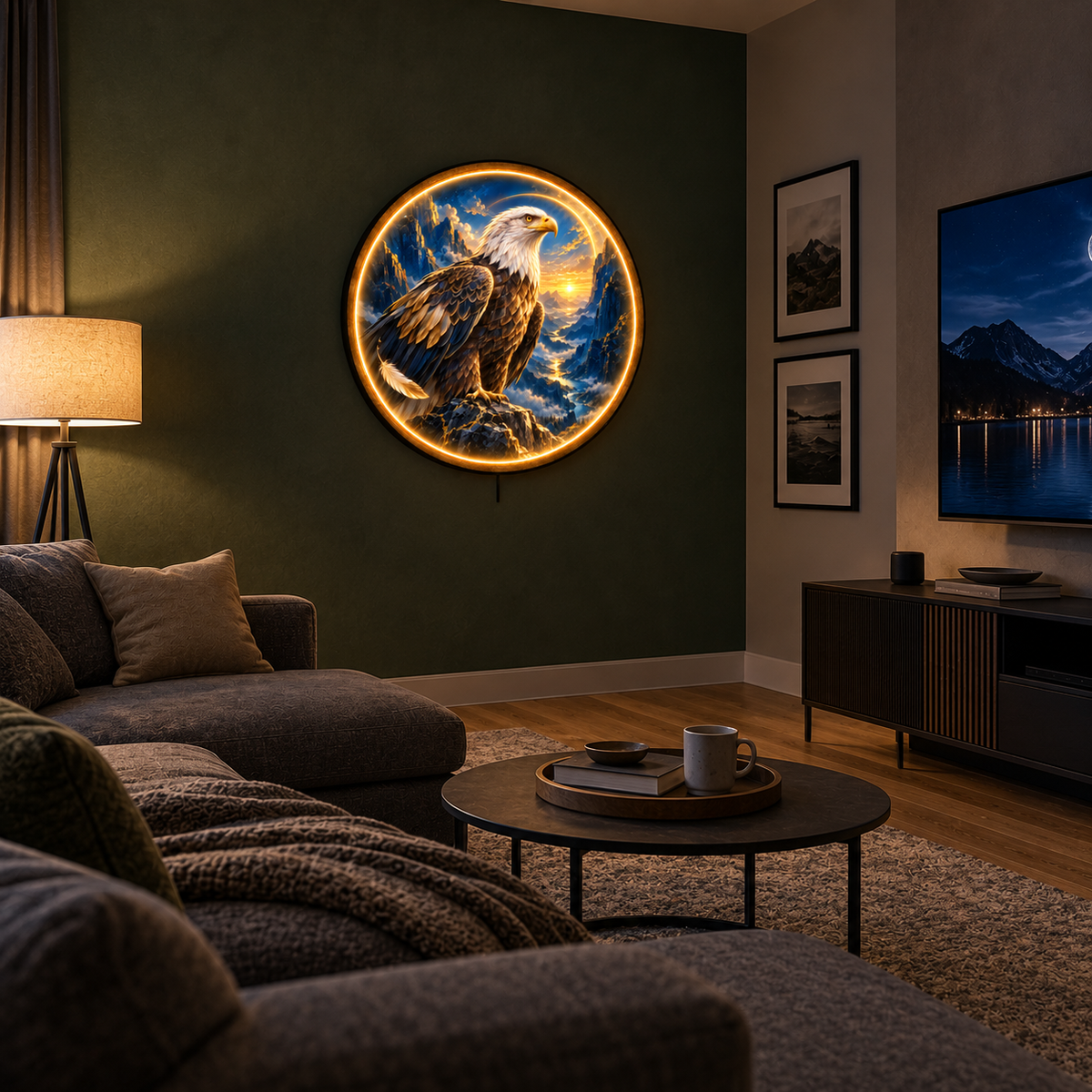 Skyward Sentinel LED Wall Art – Bald Eagle Mountain Decor