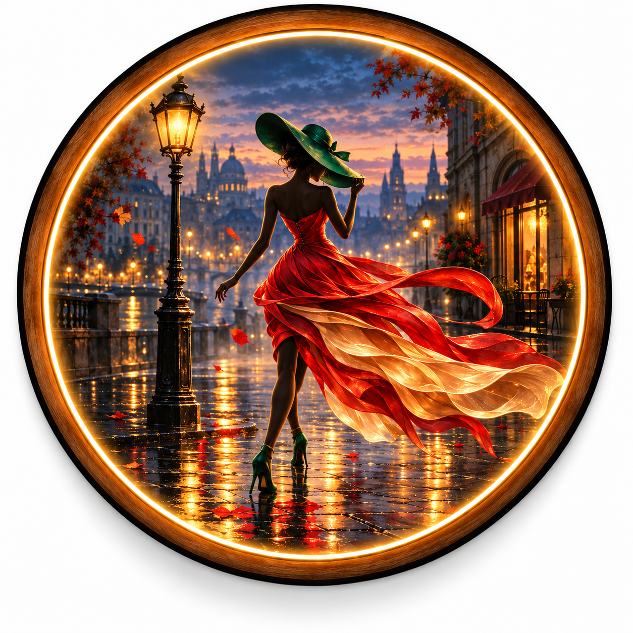 Crimson Promenade LED Wall Art – Elegant City Night Decor