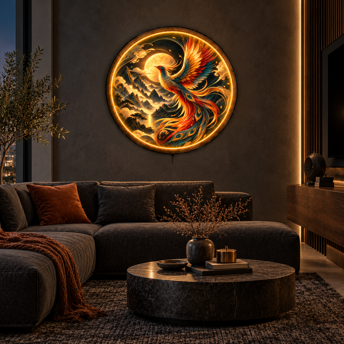 Celestial Phoenix LED Wall Art – Moonlit Firebird Decor