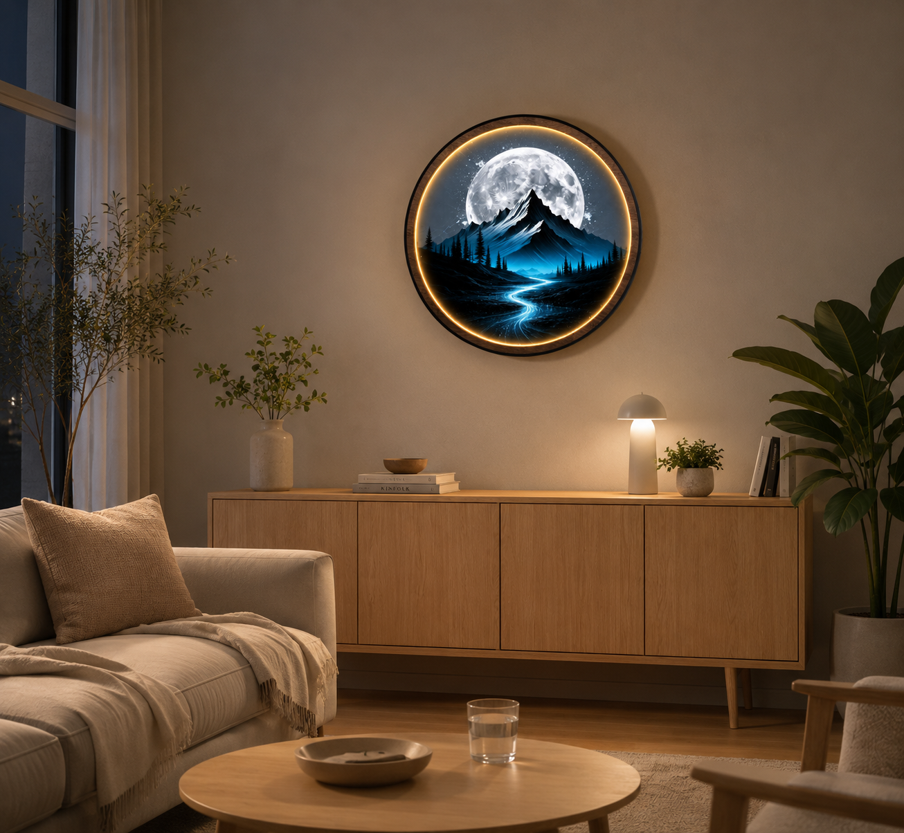 Blue Moon Mountain LED Wall Lamp | Glow River Wood Art