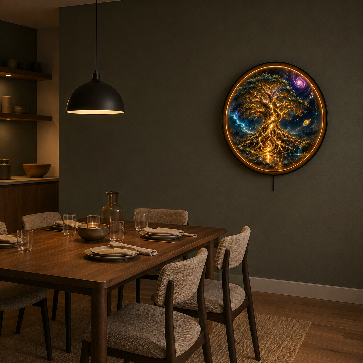 Starlit Genesis LED Wall Art – Glowing Cosmic Tree Decor