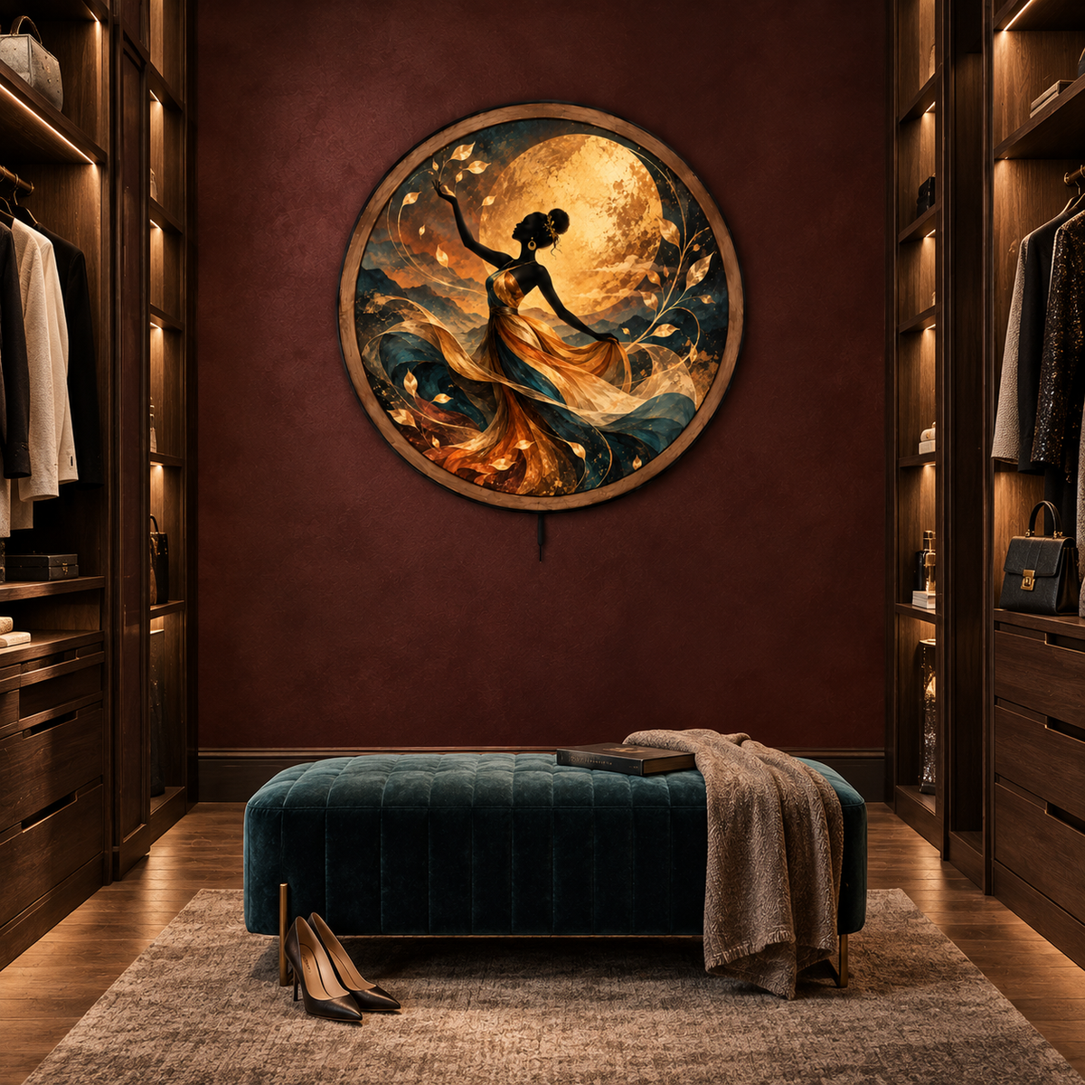 Golden Moon Dancer LED Wall Art – Elegant Celestial Woman Decor