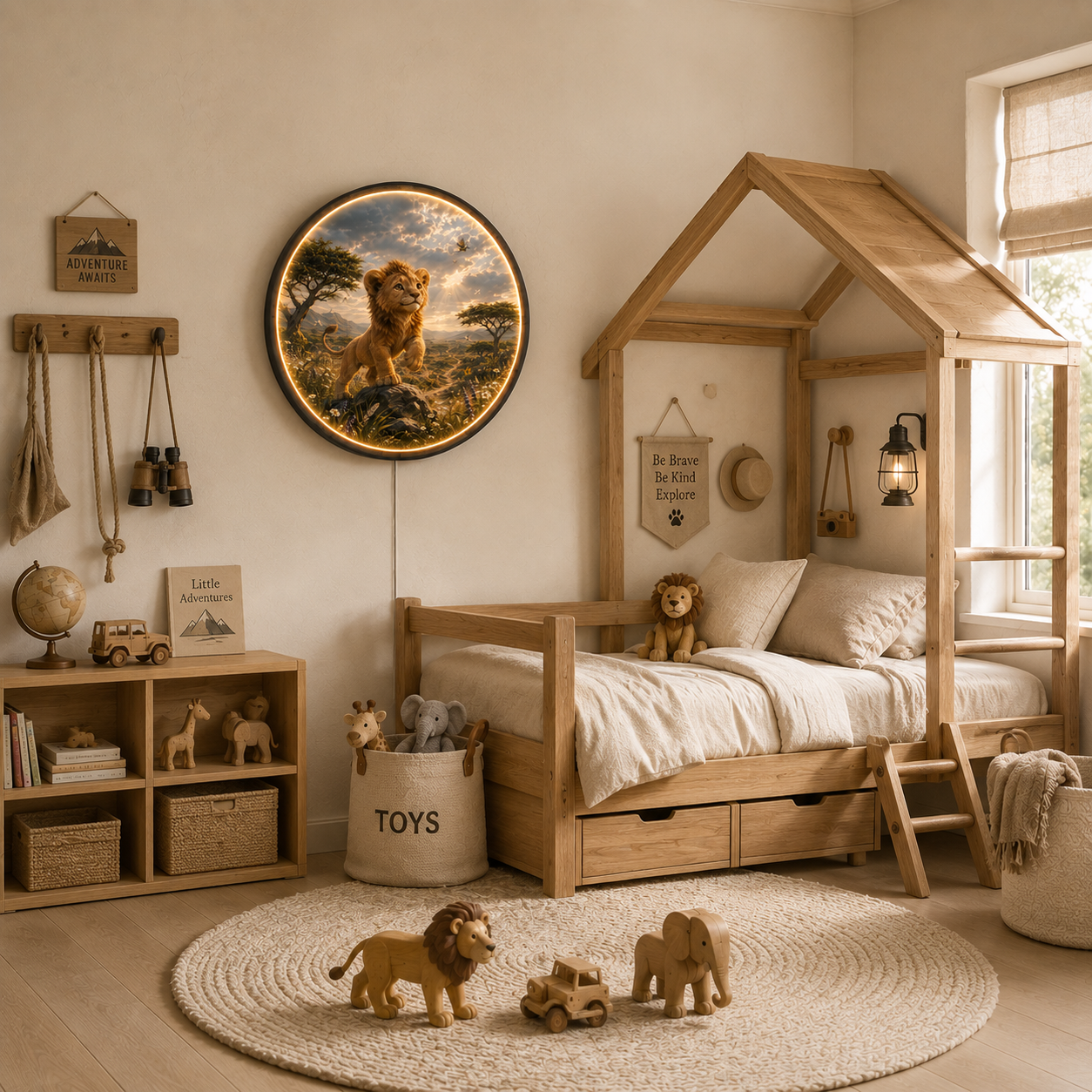Little Safari Lion LED Wall Art, Cute Lion Nursery Light, Safari Animal Decor, Warm LED Night Light, Kids Bedroom Wall Decor