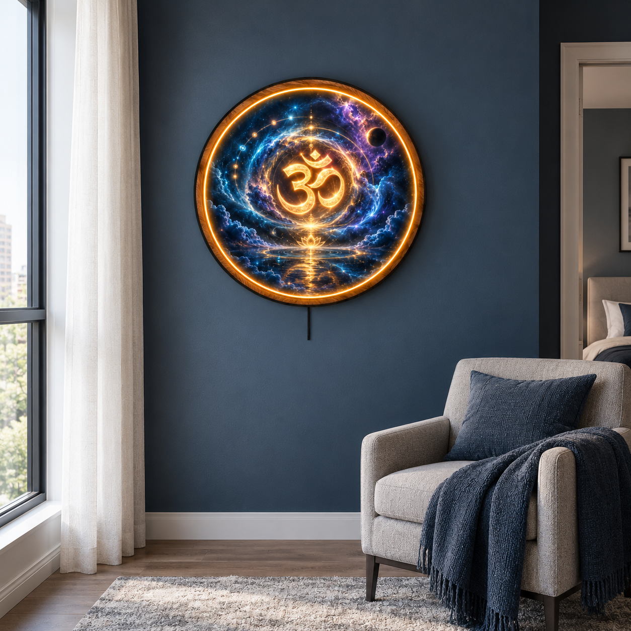 Celestial Om LED Wall Art – Cosmic Meditation & Yoga Decor