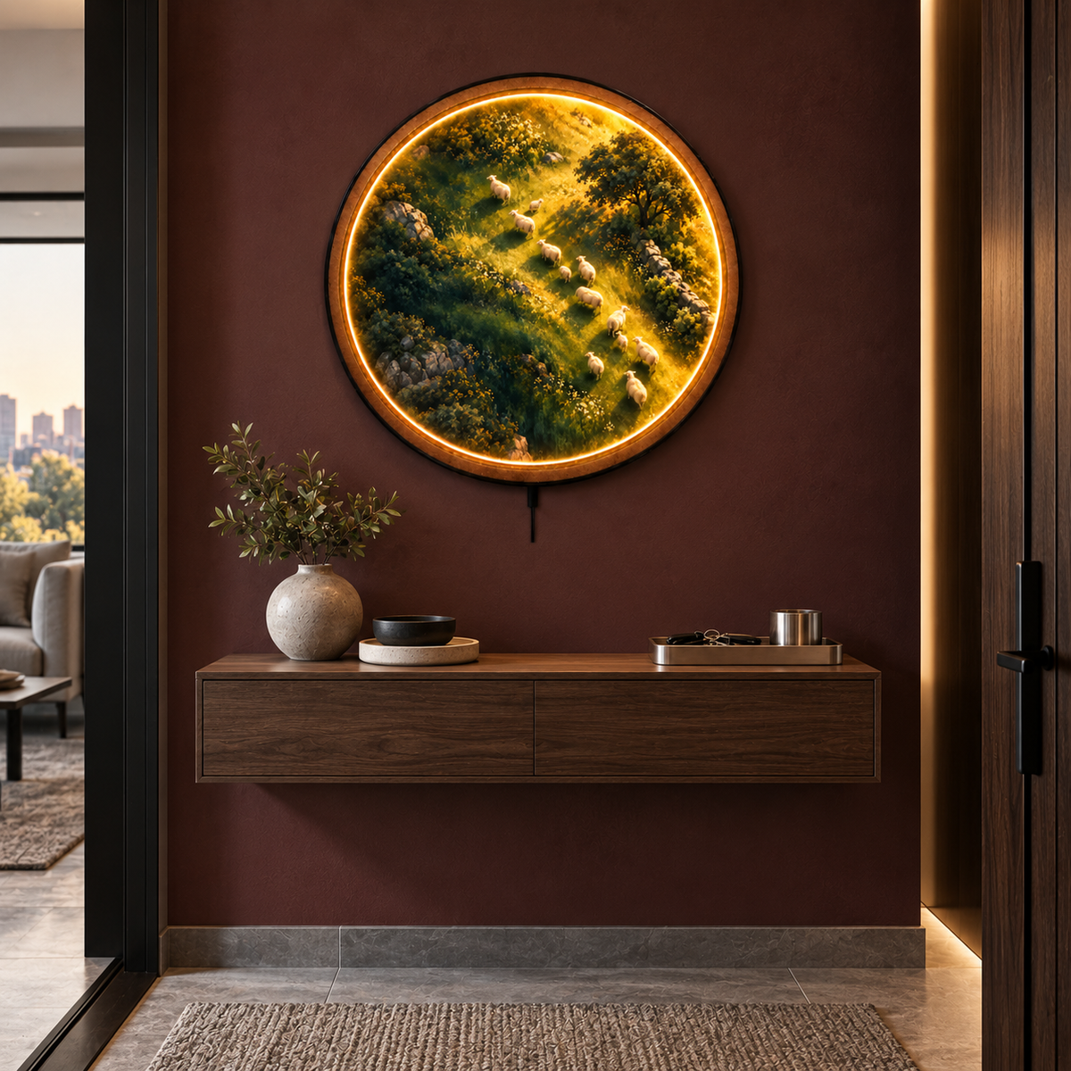 Golden Meadow Sheep LED Wall Art – Farmhouse Lighted Decor