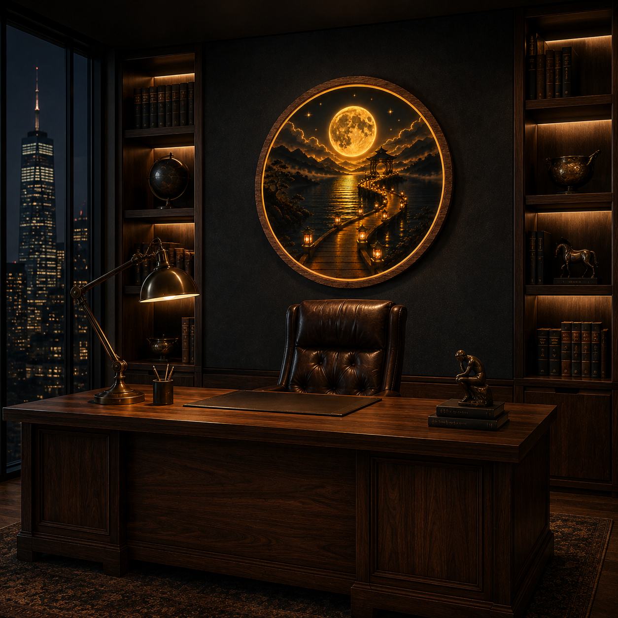 Moonlit Pavilion LED Wall Art – Illuminated Asian Landscape Decor