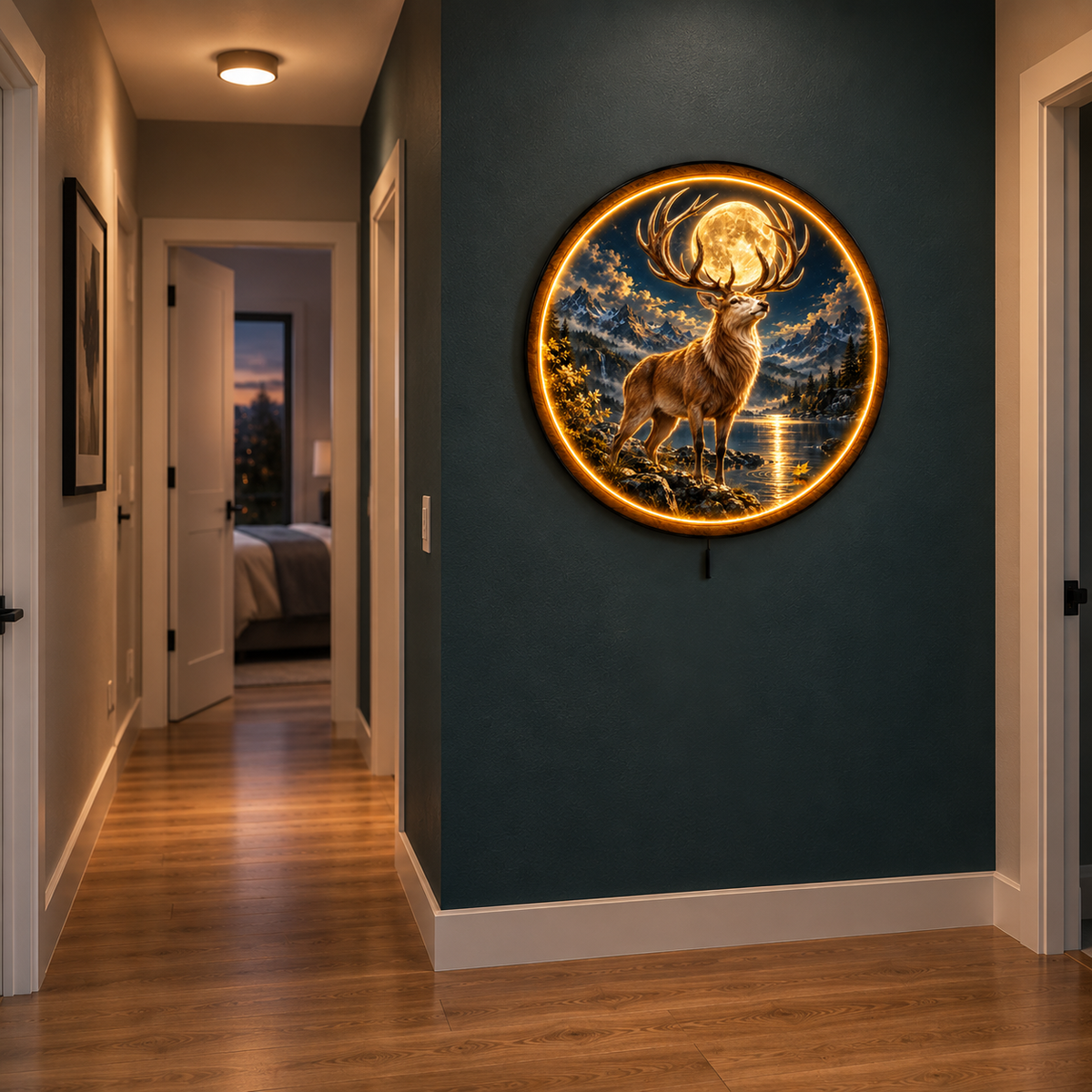 Moonthrone Stag LED Wall Art – Majestic Mountain Deer Decor