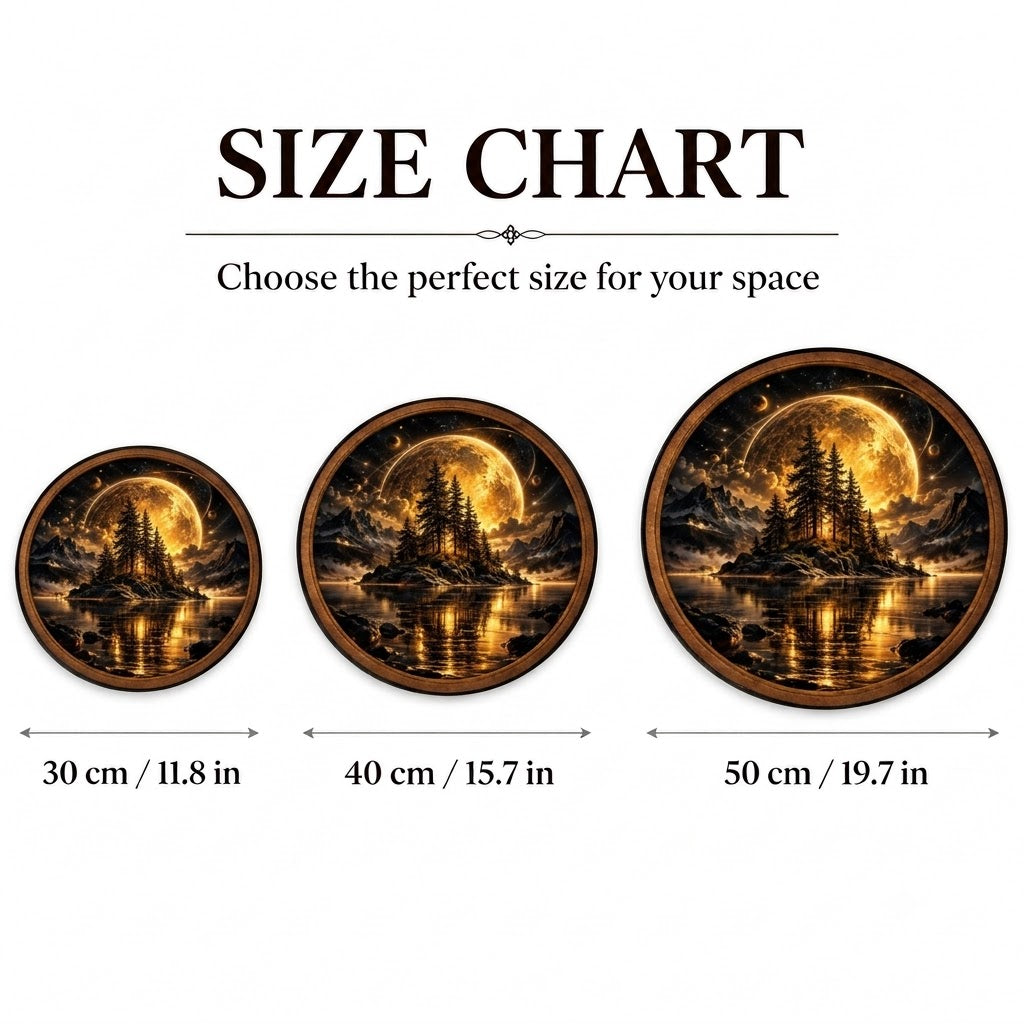 Handcrafted Golden Moon LED Wall Art – Celestial Forest Island & Cosmic Mountain