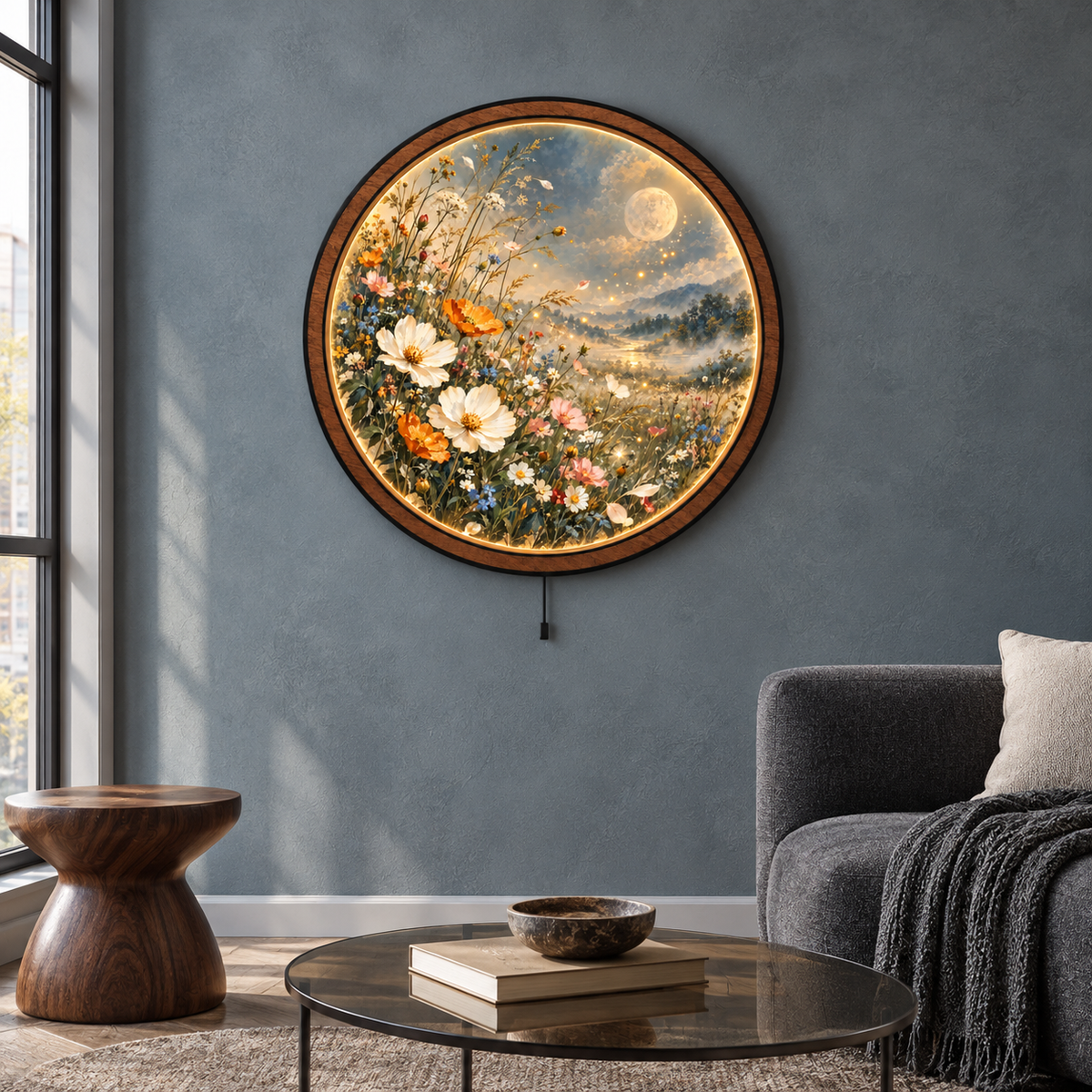 Moonlit Wildflower Meadow LED Wall Art – Floral Nature Decor