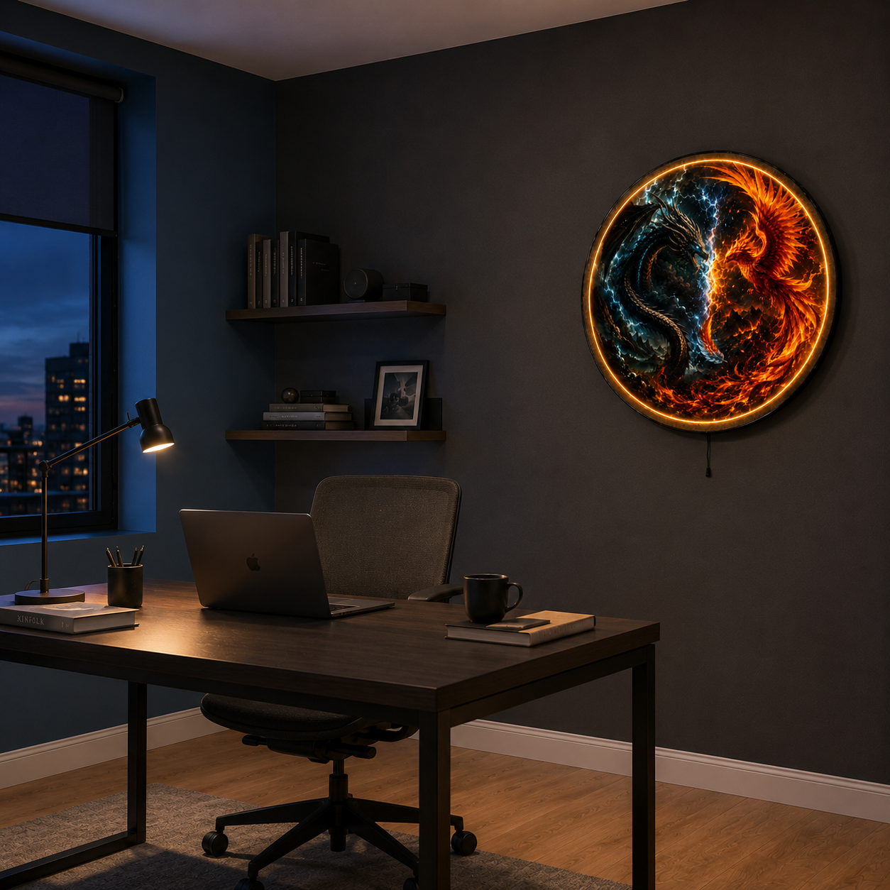Stormfire Duel LED Wall Art – Dragon & Phoenix Fantasy Wall Decor