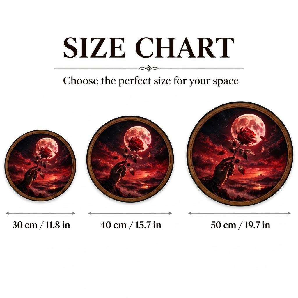 Handcrafted Red Rose Moon LED Wall Art – Romantic Crimson Full Moon, Gothic Floral Fantasy