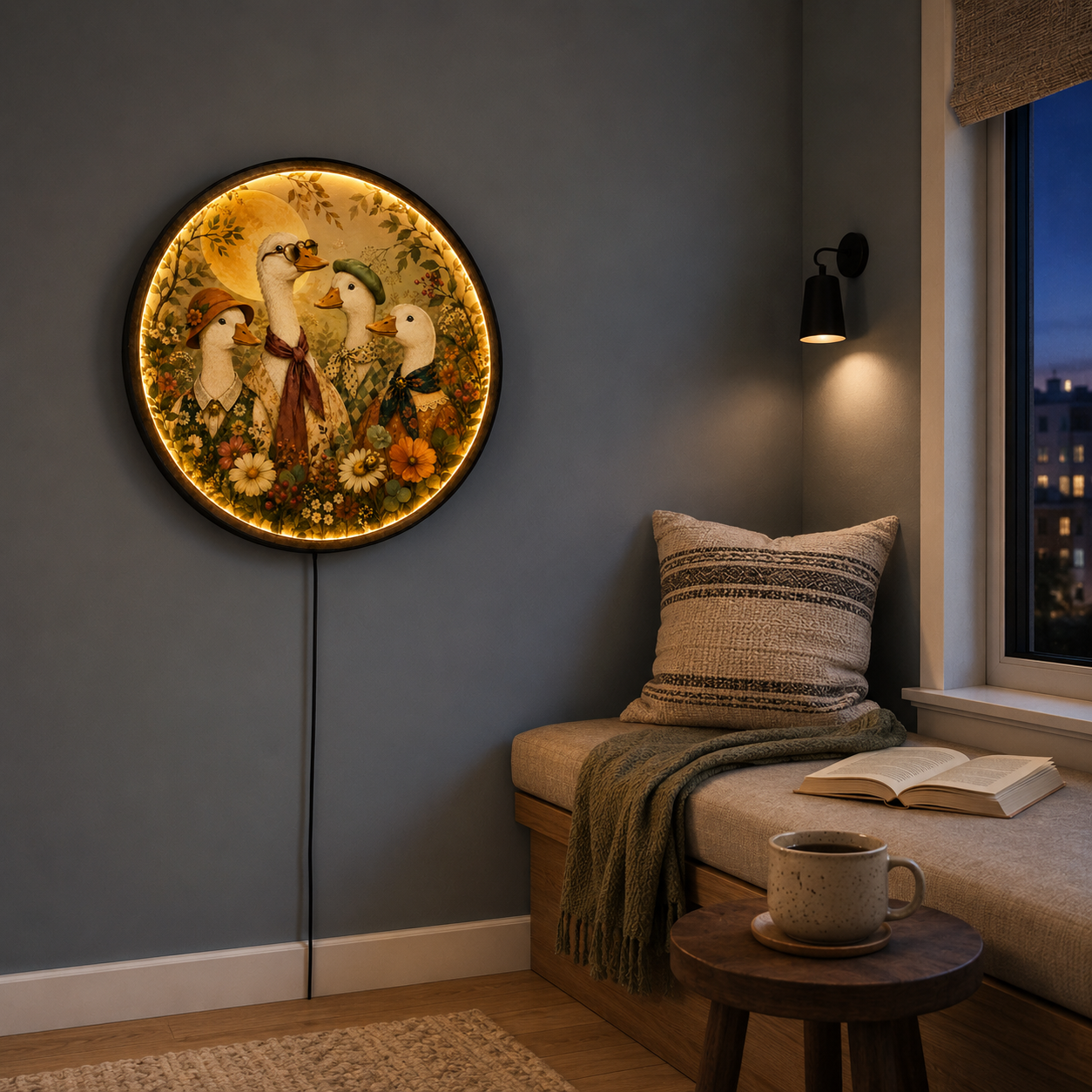 Golden Hour Goose Society LED Wall Art – Cottagecore Goose Decor