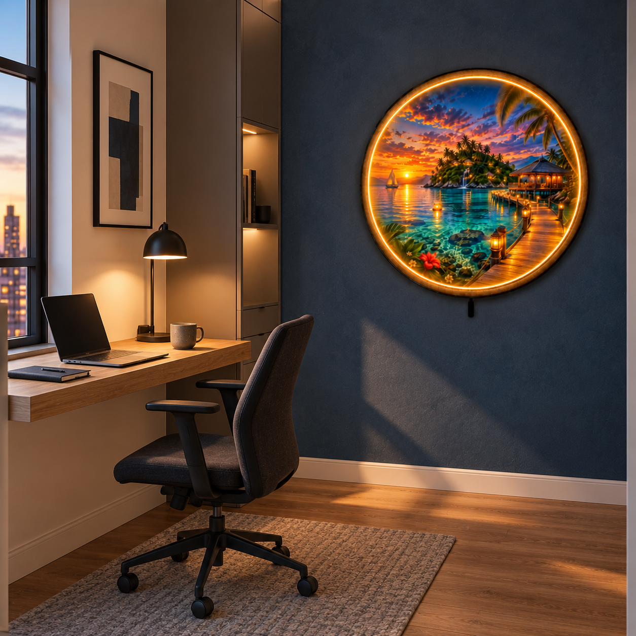 Island Afterglow LED Wall Art – Tropical Sunset Ocean Decor