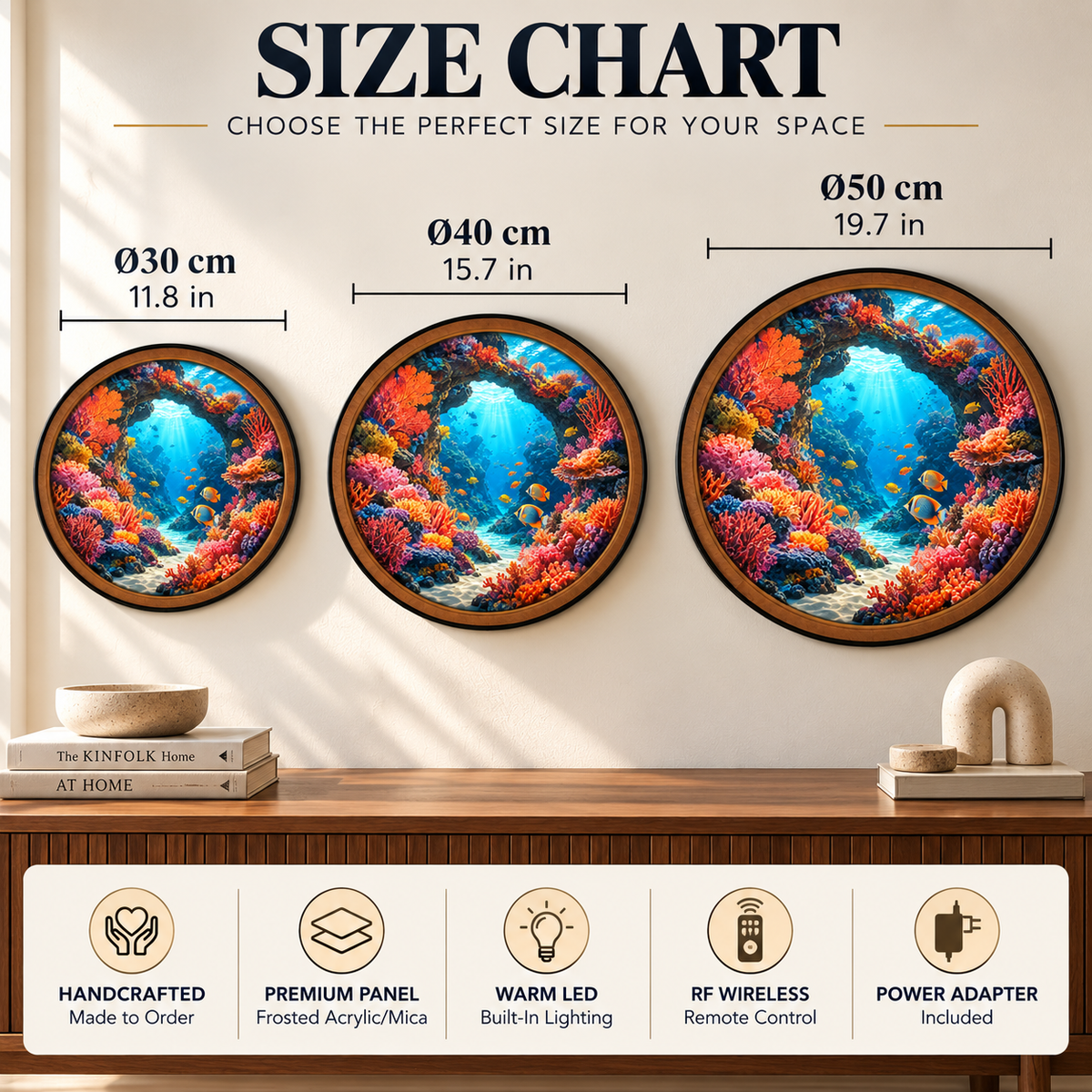 Colorful Coral Reef Paradise Circular LED Wall Art