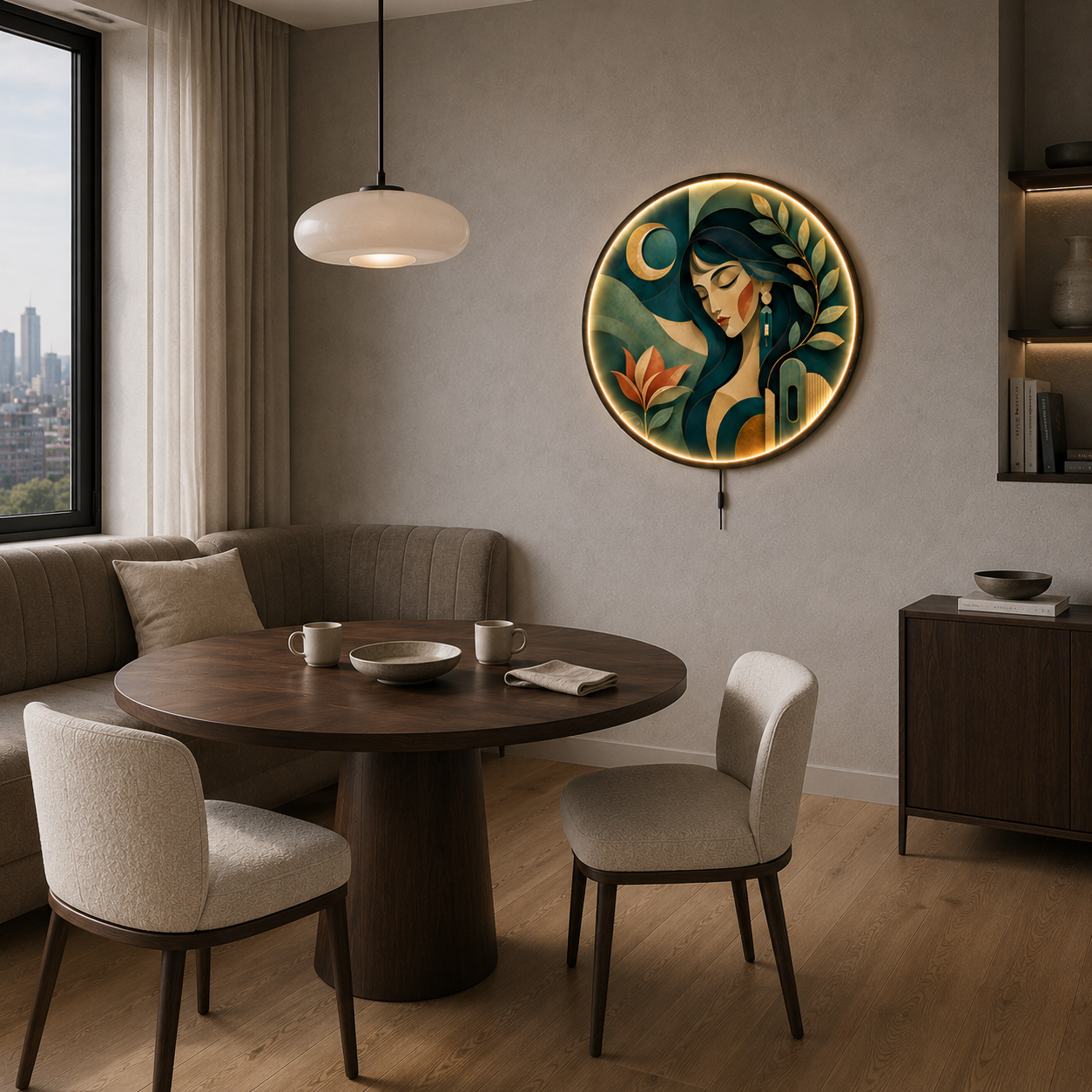 Emerald Muse LED Wall Art – Art Deco Botanical Portrait