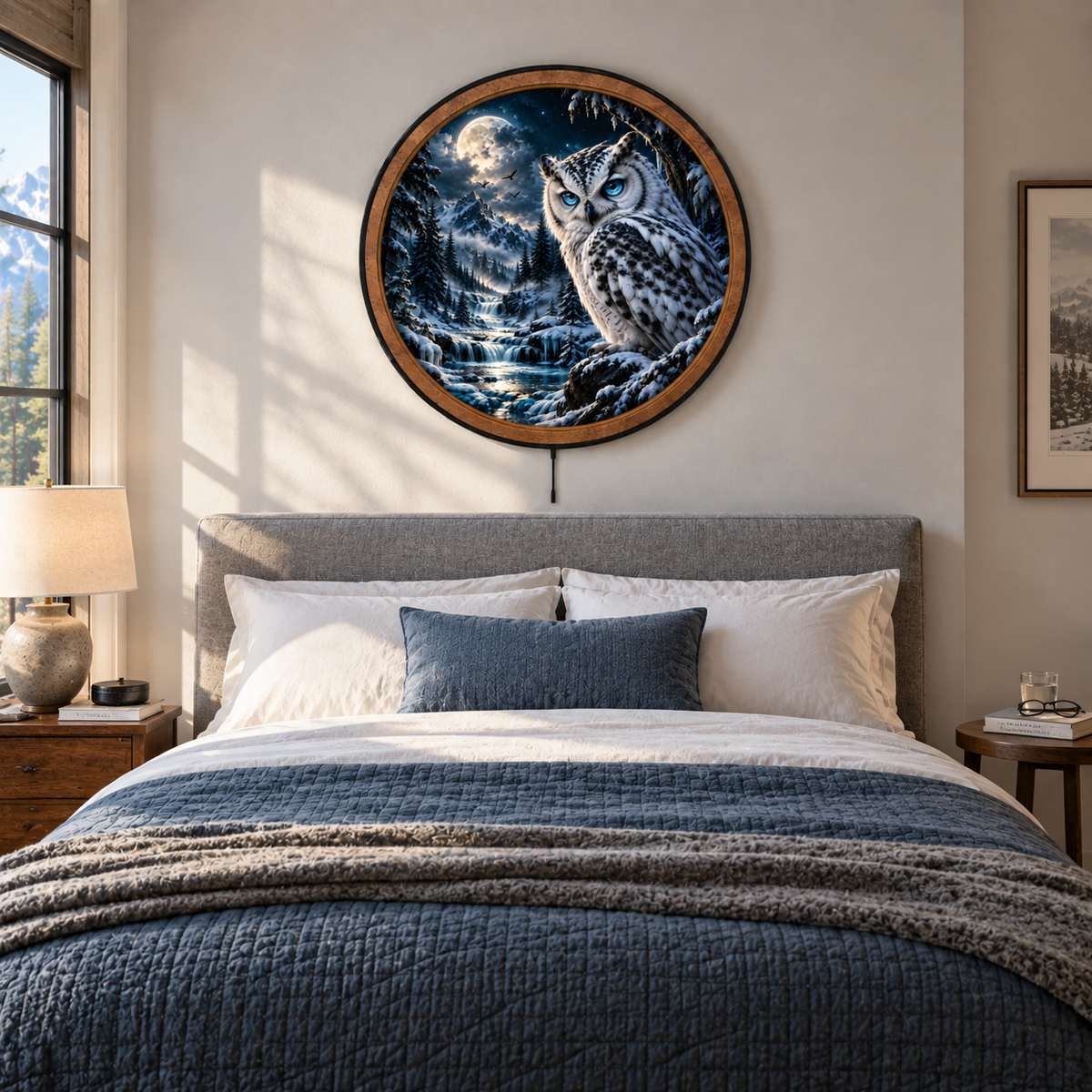 Snowy Owl Moonlight – Winter Forest LED Wall Art