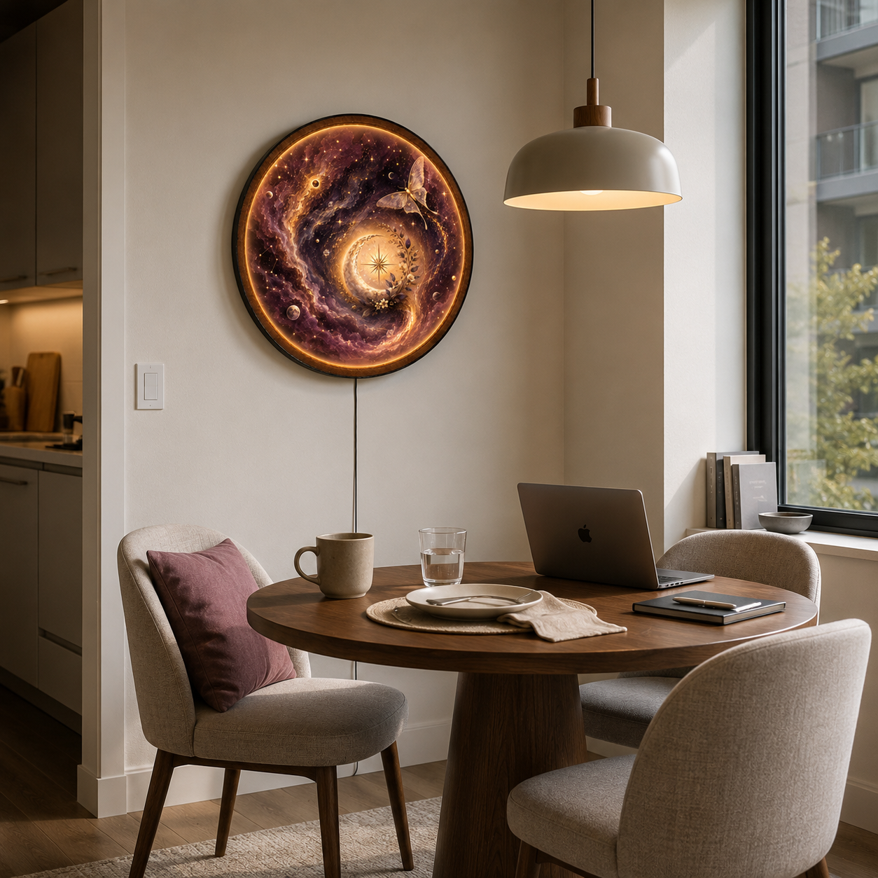 Celestial Moon & Moth LED Wall Art – Mystical Round Decor