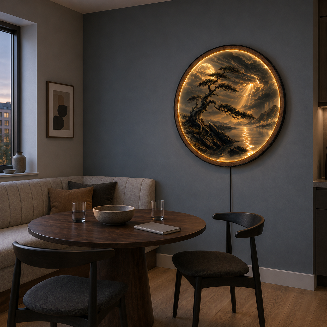 Ancient Light LED Wall Art – Pine Tree Mountain Lake Decor