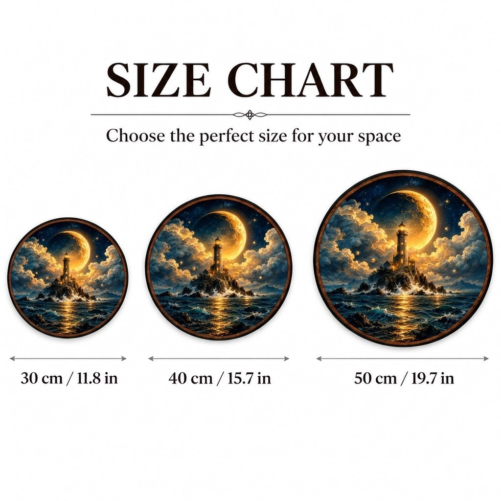 Beacon – Handcrafted LED Wall Art | Golden Moon Lighthouse Ocean Decor