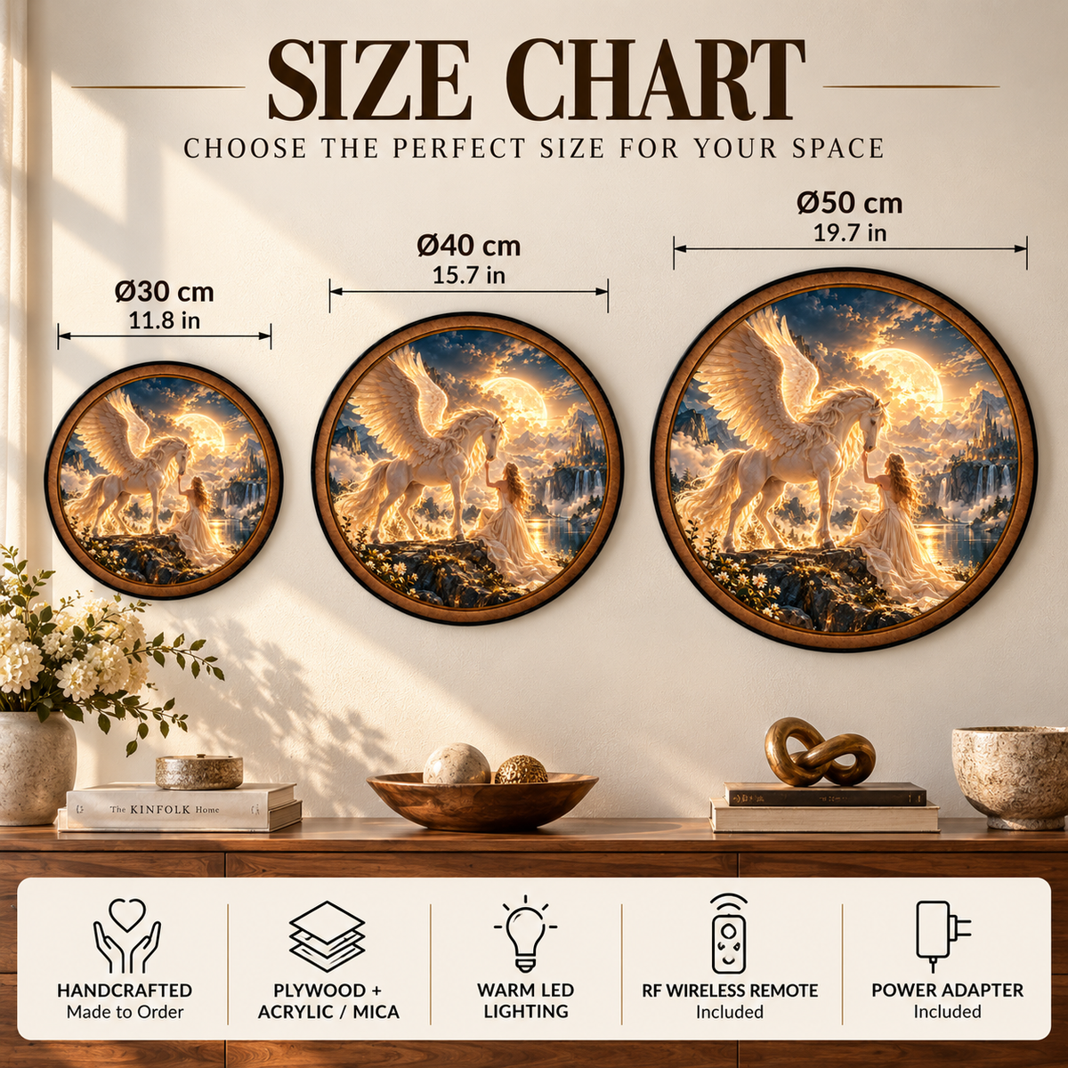 Golden Pegasus Fantasy Castle Circular LED Wall Art