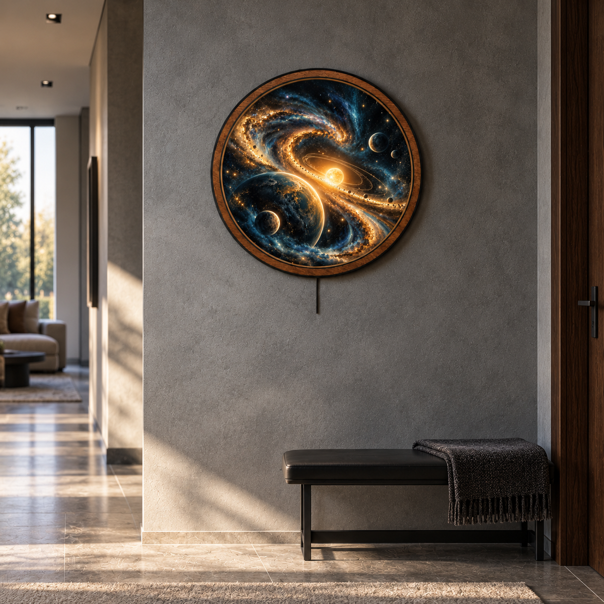 Celestial Vortex – Golden Galaxy LED Wall Art