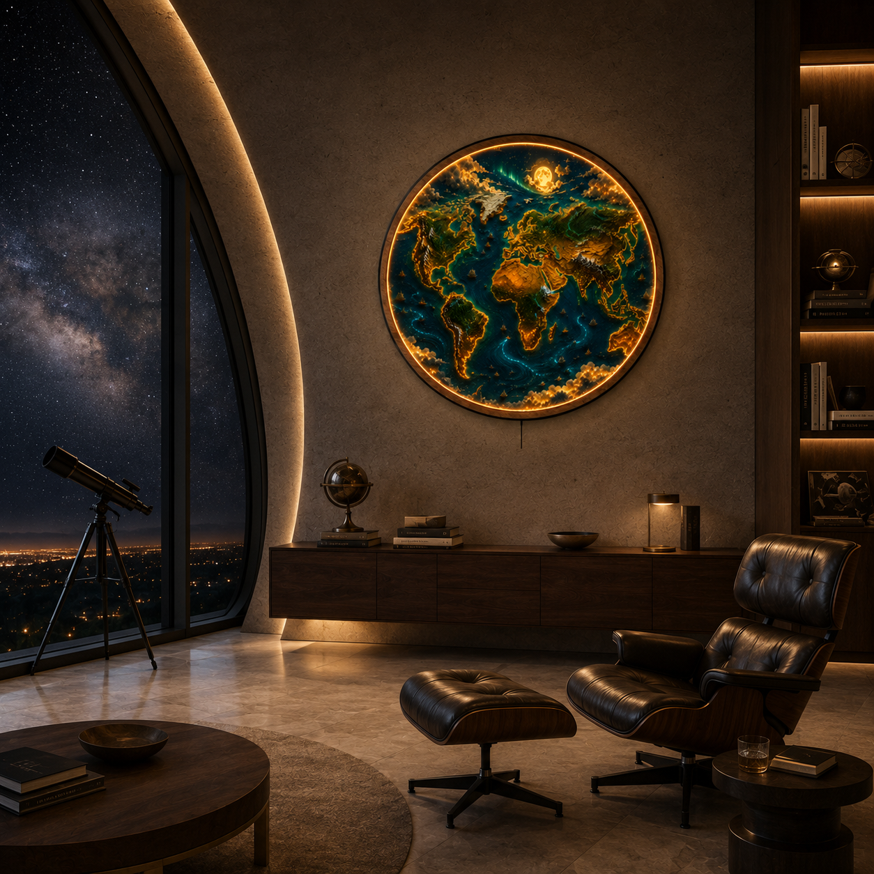 Illuminated World Map LED Wall Art | Round Acrylic Wall Light | Travel-Inspired Home Decor