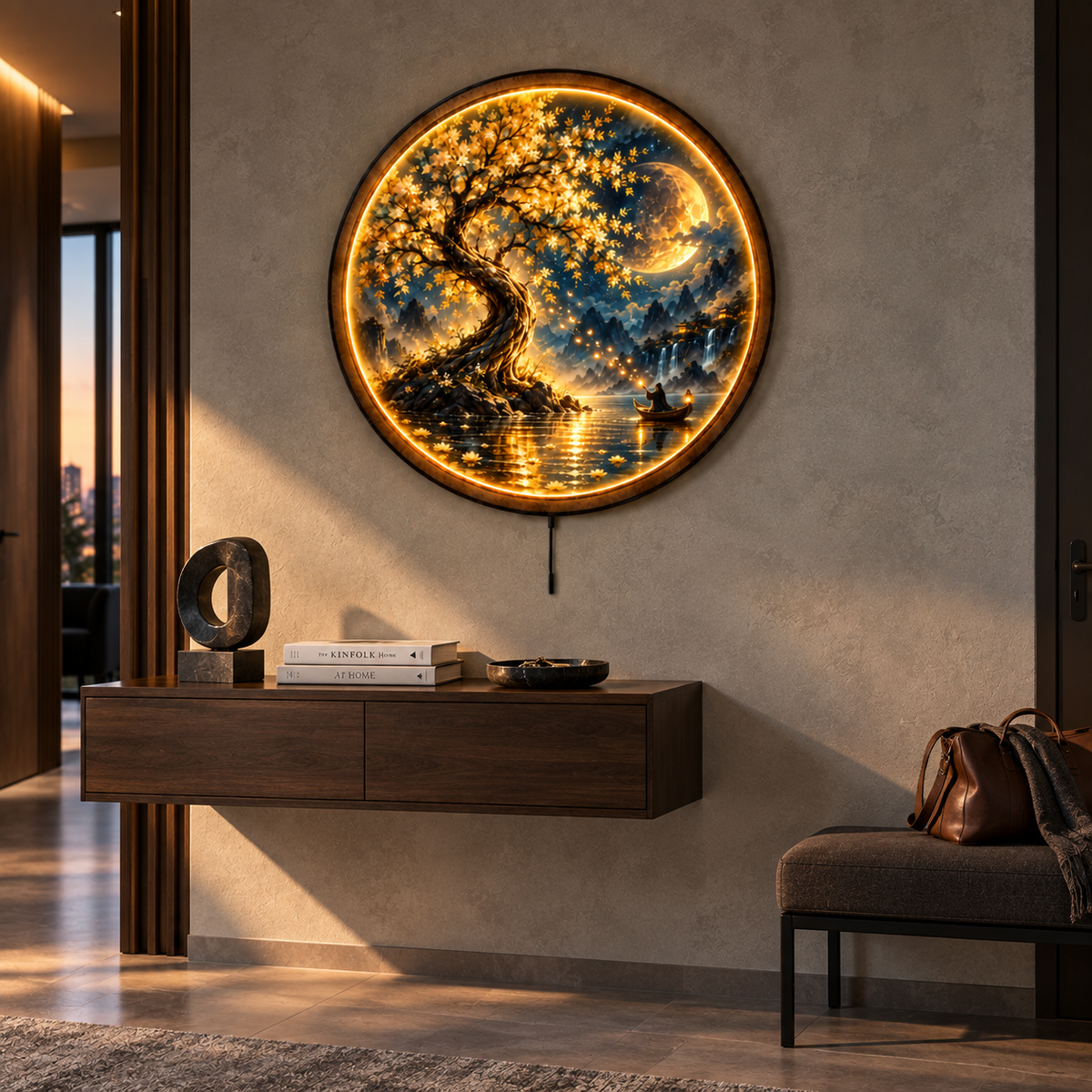 Golden Wishing Tree LED Wall Art – Moonlit Fantasy Decor