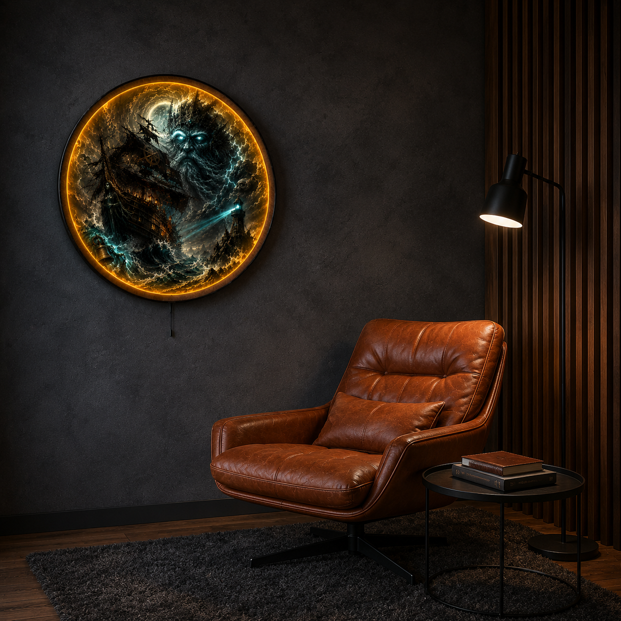 Stormbound Captain LED Wall Art – Ghost Ship & Sea King Decor