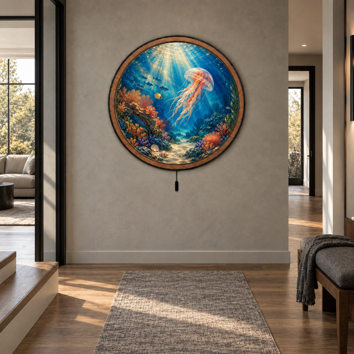 Golden Drift Jellyfish – Underwater Reef LED Wall Art