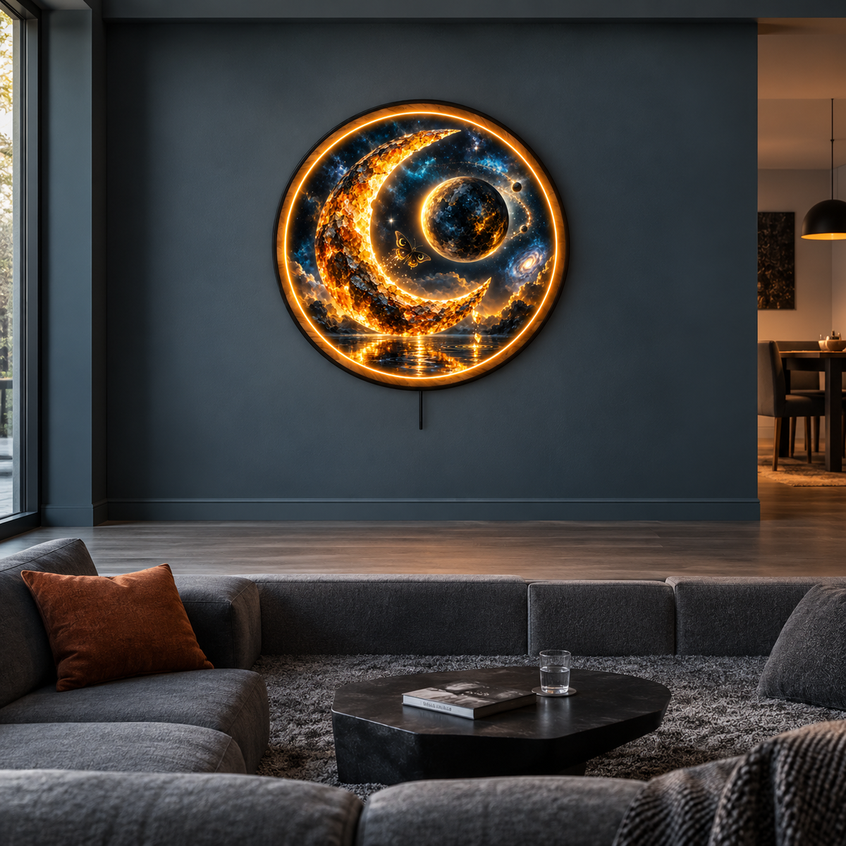 Ember Crescent LED Wall Art – Celestial Moon & Galaxy Decor