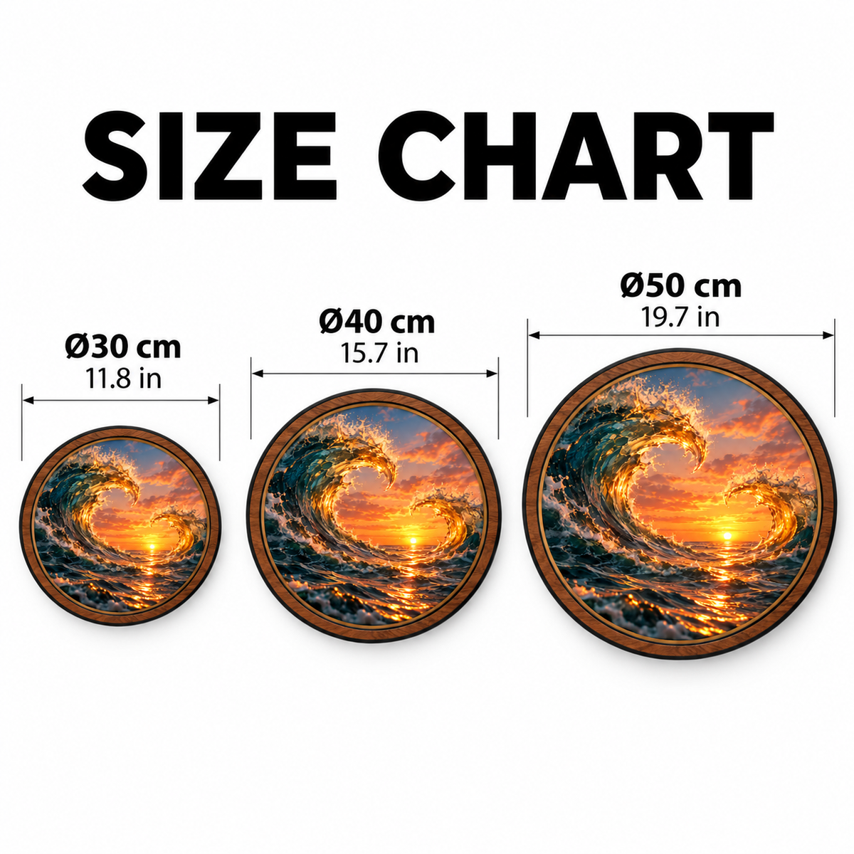 Golden Twin Waves Sunset Circular LED Wall Art