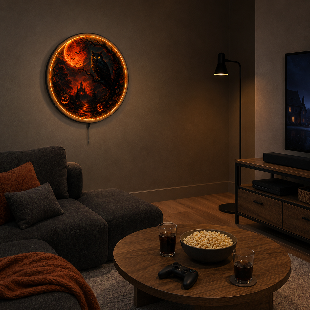 Halloween Owl LED Wall Art – Blood Moon Spooky Decor