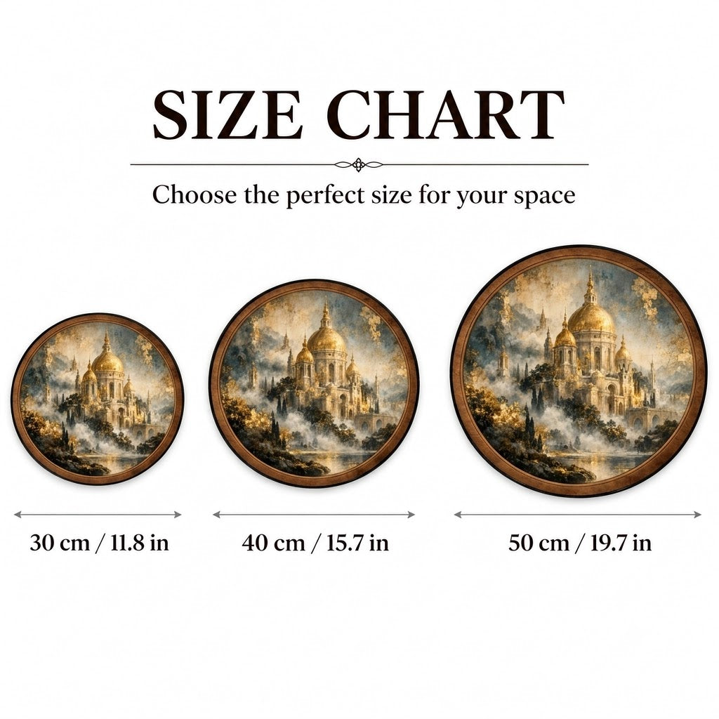 Golden Palace of Serenity – Handcrafted Round LED Wall Art